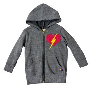 AVIATOR NATION Heart Bolt Embroidered Zip Up Hoodie Sweatshirt Jacket Kids Sz 2T